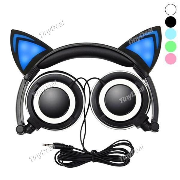Creative Foldable DJ-Style Light-Up Fancy Cat Ear Kids Headphones Over-Ear Gaming Headset Earphone