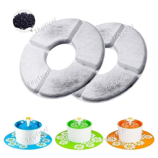 2pcs Activated Dual-action Carbon Filter f 1.6L Electric Pet Water Flower Fountain Dog/Cat Drinking Dispenser