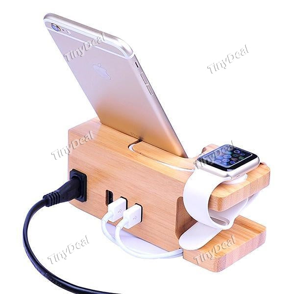 Bamboo Multifuction Charging Dock Station Bracket Stand Holder for iPhone Apple Watch