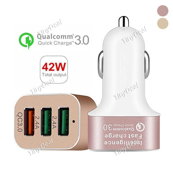 High-Speed 42W 3 USB Ports QC 3.0 Car Charger Quick Charge USB Charger f Tablet & Smartphone