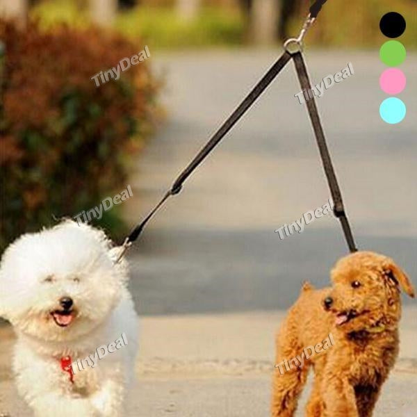 Adjustable Two Dog Leash Coupler Two Way Braid Nylon Pet Bidirectional Elastic Traction Rope 1.5*50cm