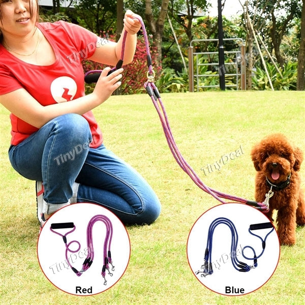 No Tangle Triple Dog Pet Leash Coupler 3 Way Dog Rope with Sponge Handle
