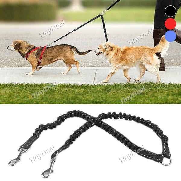 Adjustable Two Dog Leash Coupler Two Way Braid Nylon Pet Bidirectional Elastic Traction Rope 2.0*50cm