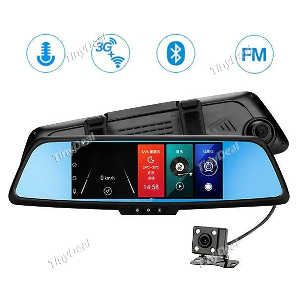 3G Dash Cam 7.0 inch Touch Car DVR 16GB Monitor Kit Dual Lens Android Car Rearview Mirror Video Recorder