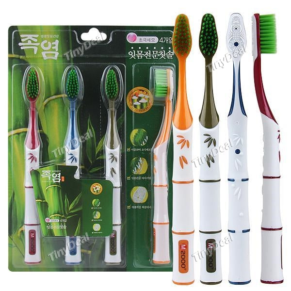 4pcs/Pack Medium Hard Bamboo Charcoal Toothbrush Nano Teeth Brush for Adults Tooth Ultra Cleaning Travel Set