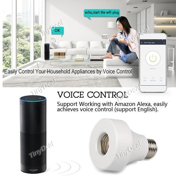 WiFi Smart E27/E26 Light Socket Bulb Base Adapter Converter APP Remote Control Work w Alexa/Google Home