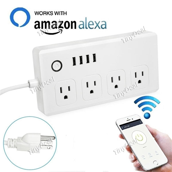 Smart WiFi Multi Power Socket US Plug Outlet Smart Phone Wireless Control f Amazon Alexa & Google Home