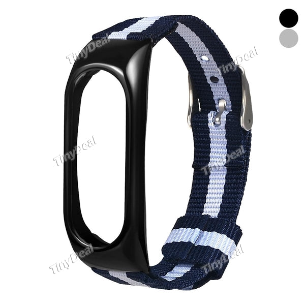 TAMISTER T2 Blue-white Weave Canvas Wristband Strap Replacement with Alloy Shell Buckle for Xiaomi Mi Band 2