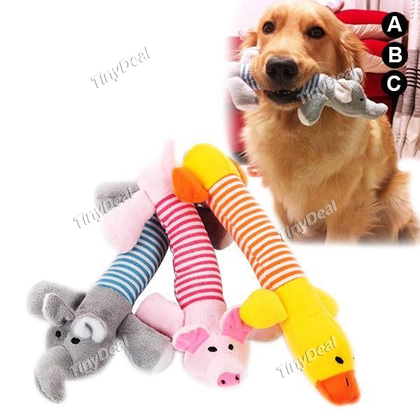 Cute Pet Chew Squeaker Squeaky Plush Sound Fun Dog Cat Training Biting Pig Duck Elephant Toy
