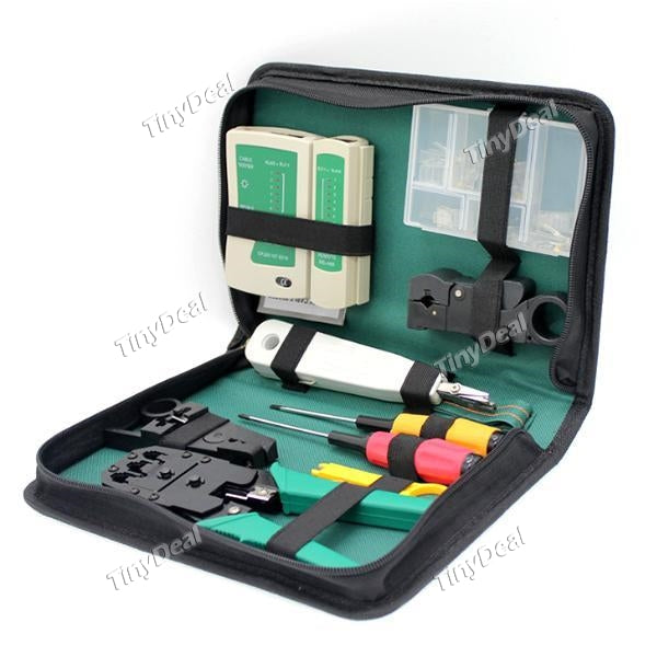 11-in-1 Network Tools Case Knife Spindle / LAN Cable Tester / Stripping Wire / Screwdriver / Connector Computer Repair Kits