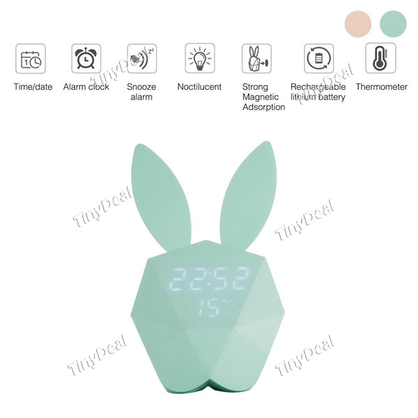 Bunny Rabbit Alarm Clock LED Night-Light Voice-activated Rechargeable Magnetic Alarm Clock Nursery Lamp for Kids’ Room