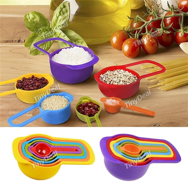 Plastic Rainbow Stackable Storage Mixing Spoon Cups Set Measurement Utensil for Cooking Baking