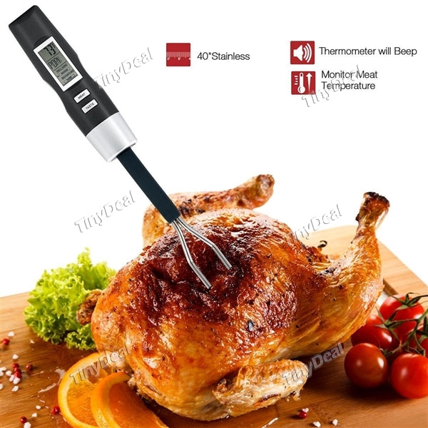 Digital BBQ Electronic Meat Thermometer Barbecue Stainless Steel Fork Probe Thermometer Fork for Indoor/Outdoor Grilling