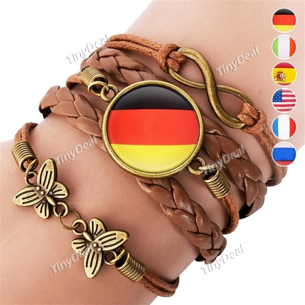 2018 World Cup National Flags Charm Bracelet Bangles Leather Braided Rope Bracelet Wristband for Men/ Women Gift