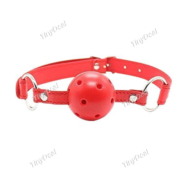 BDSM Breathable Red Faux Leather Mouth Ball Gag Hollow Gagged Sexy Slave Toy for Couple Adults