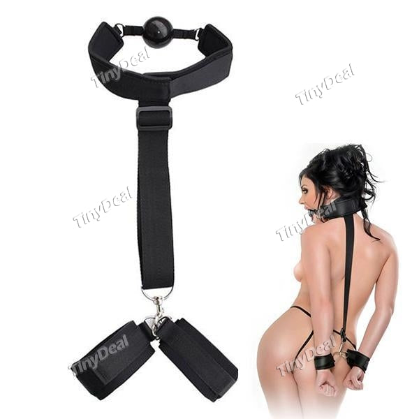 Mouth Ball Gag With Neck & Wrist Handcuffs Behind The Back Practical Joke Toys for Adult Couples Game & Cosplay