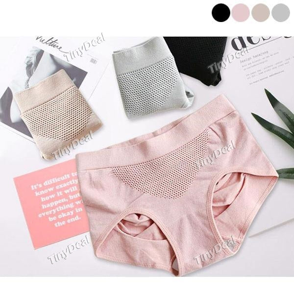 Women Medium-waist Underwear Honeycomb Warm-the-uterus Briefs Ladies Cotton Panties