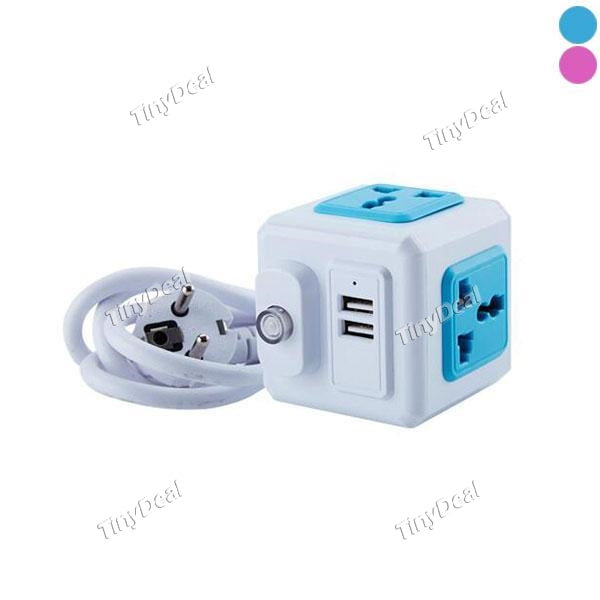 Magic Cube Shaped Design Dual USB Ports and Multi-outlest Power Cube Socket Plug Adapter with 2M Cable