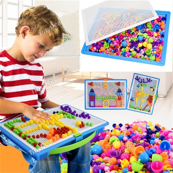 296Pcs Mushroom Nails Peg Jigsaw Puzzle Toys Creative Mosaic Pegboard Educational Toys