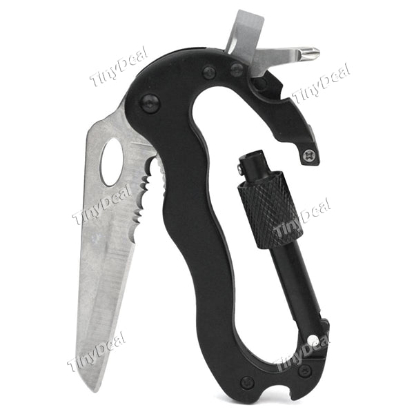 Multi-function Hiking Hook Foldable Knife Key Ring Screw Driver Bottle Opener