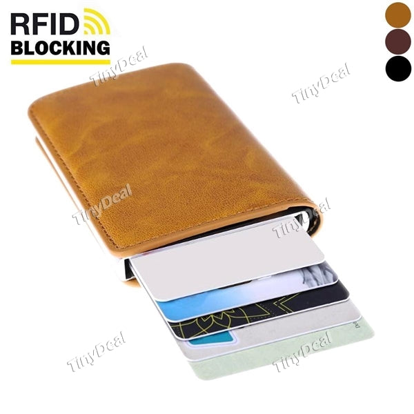 Metal Men Card Holder RFID Aluminum Alloy Credit Card Holder PU Leather Wallet Antitheft Men Wallets Automatic Pop Up Card Case