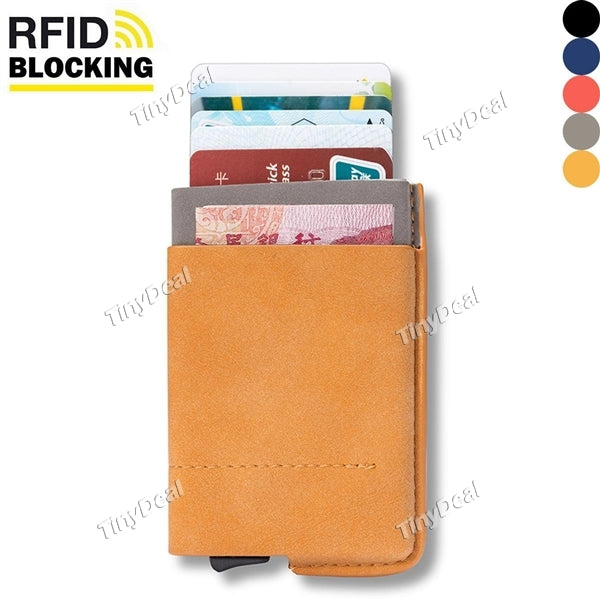Men RFID Blocking  Wallet Mini Leather Business Aluminium Credit Card Holder Purse Automatic Vintage Card Case