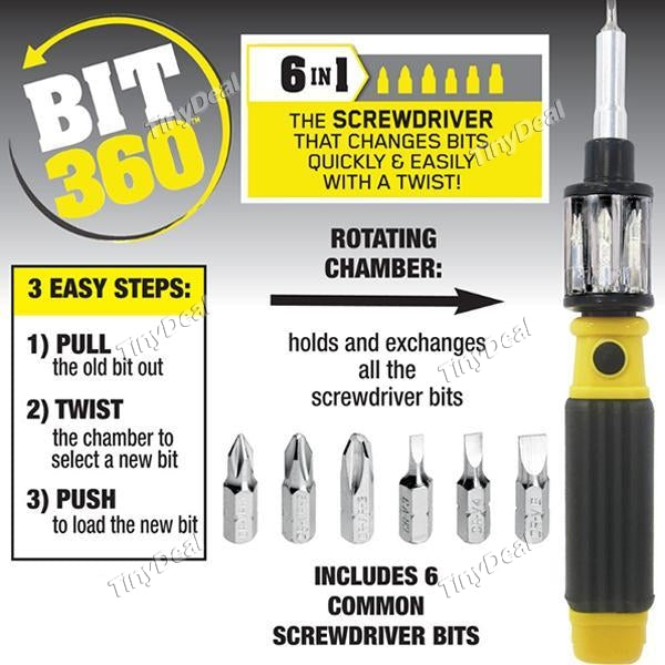 SNAKE BIT 360 Screwdriver 6 in 1 Mulitfunctional Rotating Screwdriver Set with Magnetic Bits Open Repair Tools