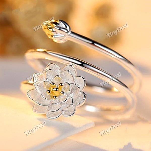 Women Jewelry Lotus Flower Ring 990 Silver Open Ring for Party Wedding