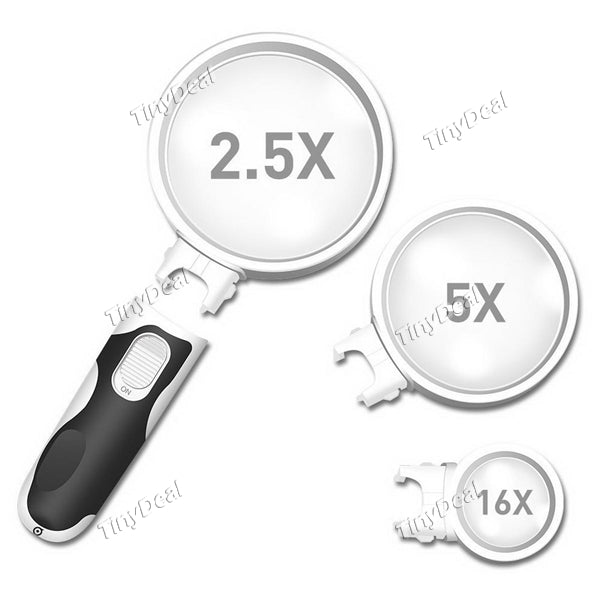 3 in 1 LED Magnifying Glass 2.5X+5X+16X Interchangeable Lens Handheld LED Magnifier Glass for Reading Jewellery & Watch Repair