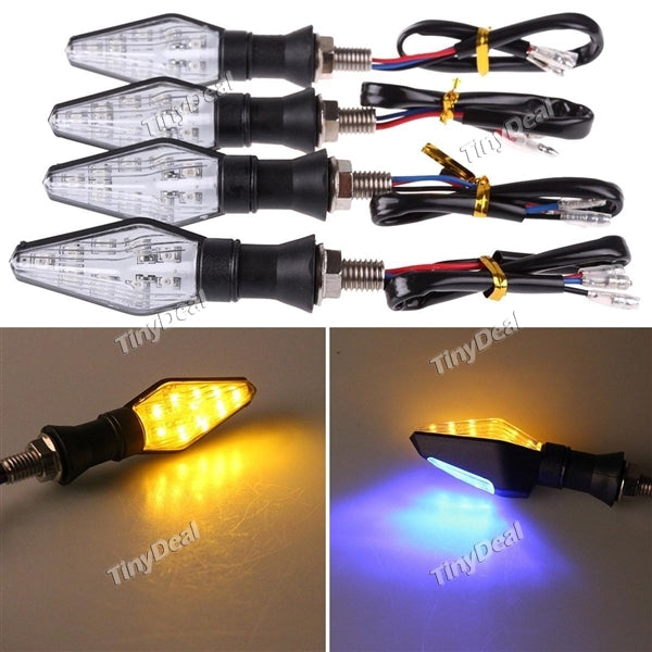 4pcs 12V Universal Motorcycle Turn Signal Indicator Light Dual Color 12 LED Blue Amber Lamp for Yamaha Honda