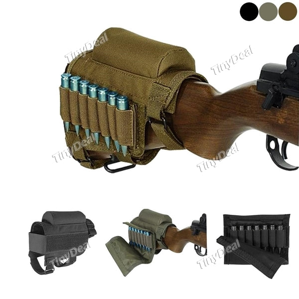 Rifle Buttstock Adjustable Tactical Cheek Rest Pad Ammo Pouch with 7 Shells Holder for Hunting Shooting
