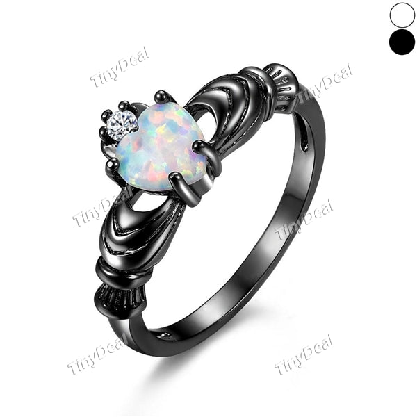Opal Heart Claddagh Rings Finger Ring for Women Latest Fashion Jewelry Gift