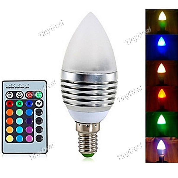 E14 3W RGB LED Color Changing Chandelier Candlestick Candle Light Bulb Lamp 85-265V with 24Key Remote Controller
