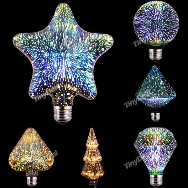 LED Light Bulb E27 3D Fireworks Decorative Edison Bulb Party Lamp A60 G95 G125 Holiday Christmas Decoration Light