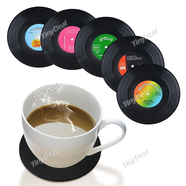 6/12/24 pcs Drink Coaster Set with Gift Box Vinyl Record Retro Music Coasters Rubber Black Cup Mat