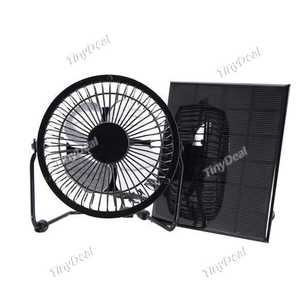 3W 6V 4 Inch Cooling Ventilation Fan USB Solar Powered Panel Iron Fan for Home Office Outdoor Traveling Fishing
