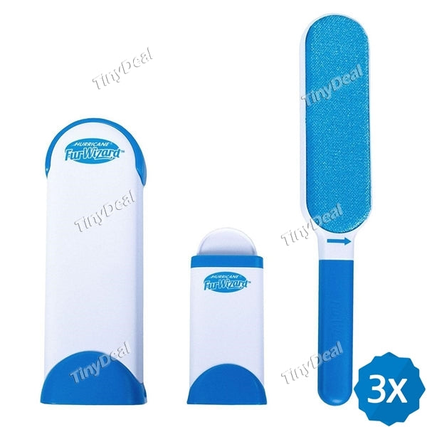 3pcs Fur Wizard Pet Fur & Lint Remover with Self-Cleaning Base - Double-Sided Brush Removes Hair from Clothes & Furniture
