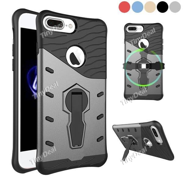 Shockproof Dual Layer Heavy Duty Hybrid Armor Defender Full Body Protective Bumper with Rotating Kickstand for iPhone 7/ Plus