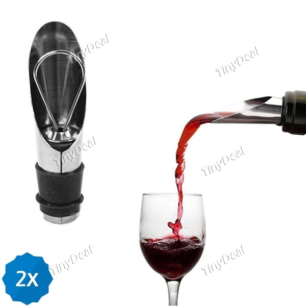 2pcs 2 in 1 Stylish Stainless Red Wine Plug Pour Stopper Bar Tools