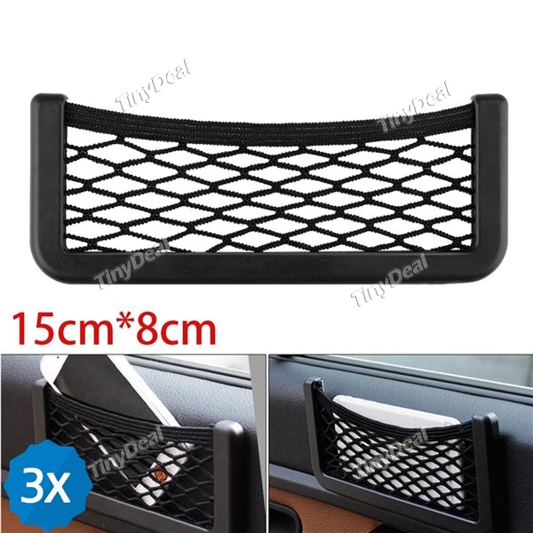 3pcs 15 x 8cm Car Net Pocket Useful Car Seat Side Back Storage Net Bag Phone Holder Pocket Organizer