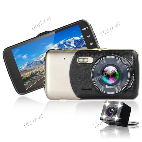 4-inch Drive Recorder High-definition Night Vision Dual-lens Metal Driving Recorder Rearview Mirror Image Monitoring 1080P Mini