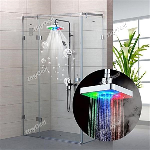 6 inch LED Shower Head Rainfall Top Sprayer 7 Colors Gradual Changing & 3 Colors Temperature Sensor Square Fixed Showerhead