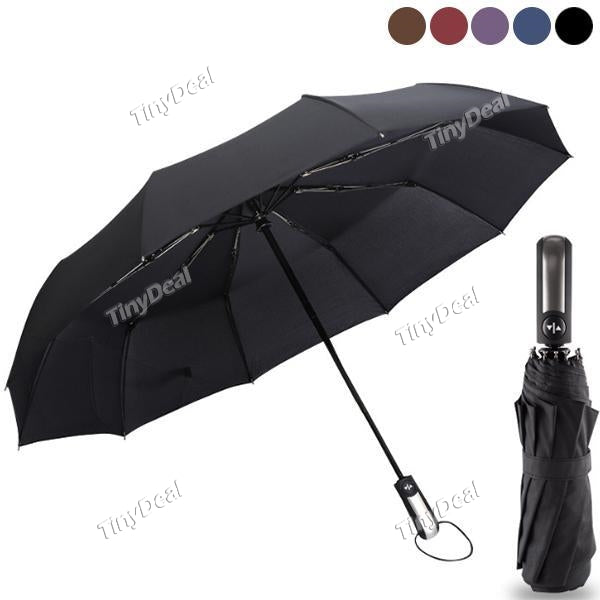 Fully-automatic Three Folding Male Commercial Compact Large Strong Frame Windproof 10Ribs Gentle Umbrellas