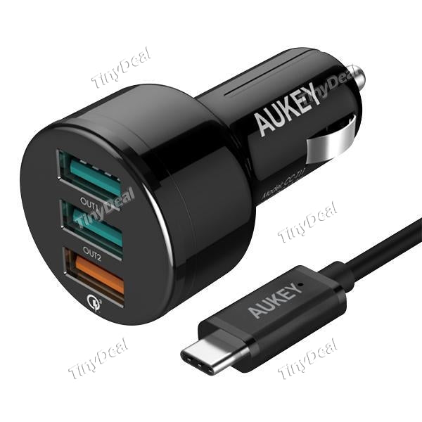AUKEY 3 Ports Quick Charge 3.0 USB Car Charger with free type C cable Mini Car-Charger for Xiaomi iPhone