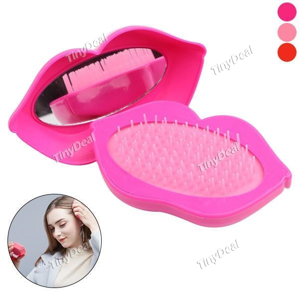 Sexy Lip Shape Long Hair Comb Salon Massage Curly Hair Brush Portable Travelling Hair Brush with Mirror Styling Tools