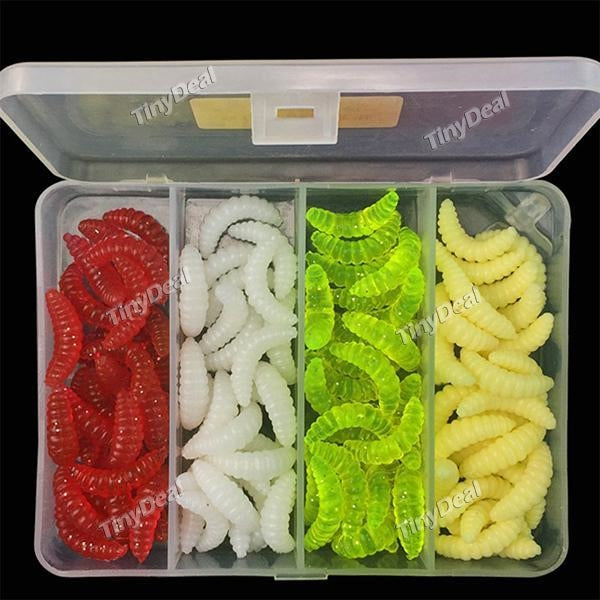 100Pcs Fishing Lures bread bug Soft Bait Suit Set Tackle Maggot Grub Soft Baits Silicone Soft Lure Sets and Tackle Box