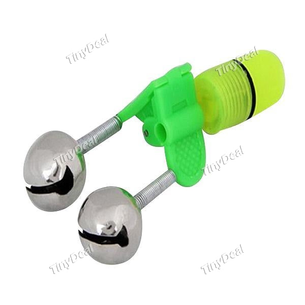 Night Sea Fishing Rod LED Light Clip with Twin Bells Ring Fishing Bite Alarm Indicator on Fishing Rod