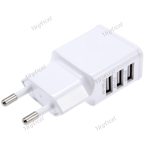 Euro Plug 5V 3A 3-USB Ports Smart Fast Charger Power Travel Adapter