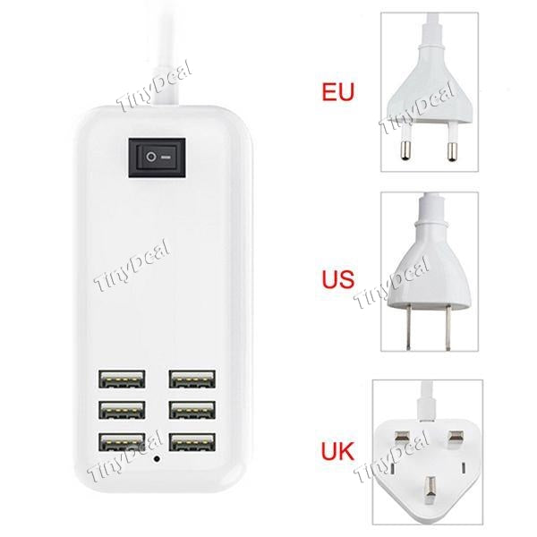 6 Ports 5V/4A USB Hub Desktop AC Power High Speed Wall Travel Charging Adapter Slots Charging Extension Socket Outlet with Cable