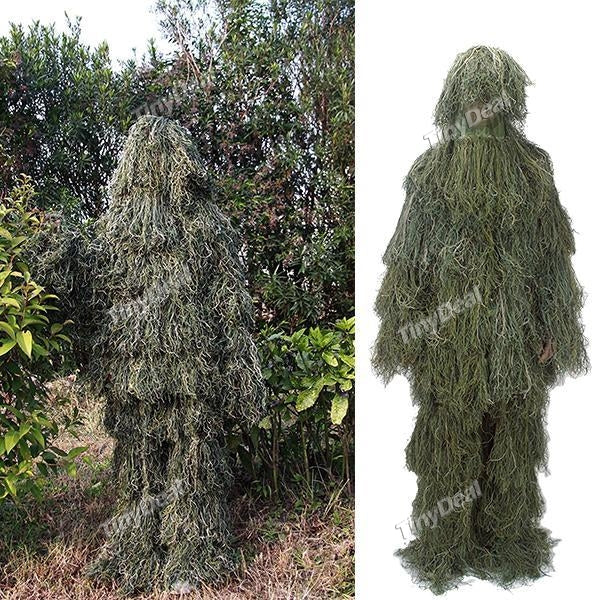 Ghillie Suit Camo Suit Hunting Woodland 3D Bionic Leaf Camouflage Clothing Blind for Airsoft Wildlife Photography